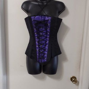 Arcadium Clothing Goth Boned Corset Black and Purple Satin LIKE NEW